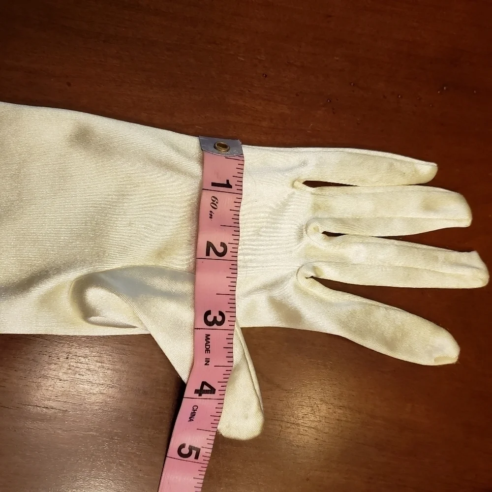 Champagne Satin Finish Stretch Opera Length Wedding Gloves GUC